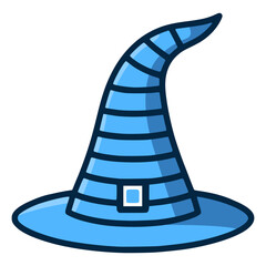blue witch hat halloween wizard magic spell flat color vector illustration template design