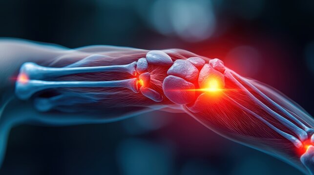 Detailed Image of Human Arm Anatomy Highlighting Joint Pain Areas