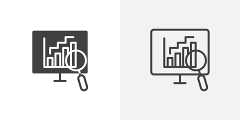 Data Analysing icons in filled and outline versions for ui designs