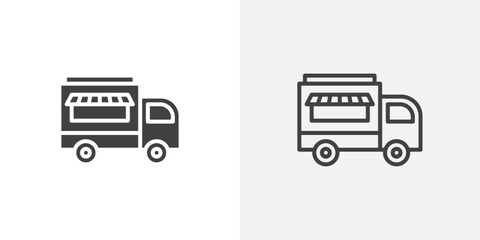 Food truck iconsin filled and outline versions for ui designs