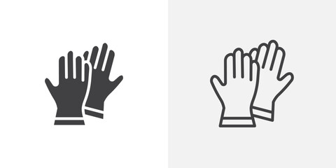 Gloves icons in filled and outline versions for ui designs