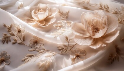 Light floral imprints on translucent silk fabric, creating an ethereal soft-focus effect. Perfect for delicate, elegant, and dreamy design projects.
