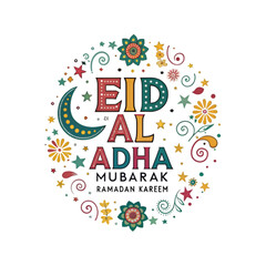 Eid Mubarak Font On Floral Round Frame Against White Background
