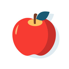 Very Simple flat 2D icon red apple with leaves isolated on transparent background, vector, vector, flat design, animation design, simple flat 2D icon, clipart
