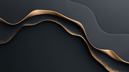 Flowing across lines cascading copy dark black textured waves, generating sleek luxury with modern graphic elegance background golden space for text