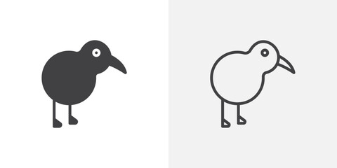 Kiwi bird icons in filled and outline versions for ui designs