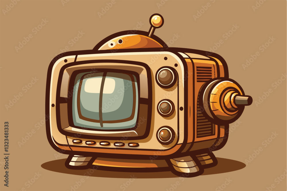 Aufkleber Retro-inspired robot illustration with a vintage television design showcasing colorful geometric patterns and dynamic shapes