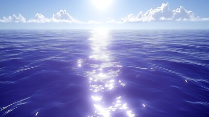 Sunlit Ocean Surface with Clouds in a Calm Sea