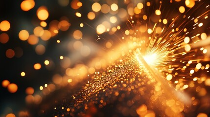 Fototapeta premium Sparks fly as steel grinds, glowing embers on metal surface, industrial energy in motion. 