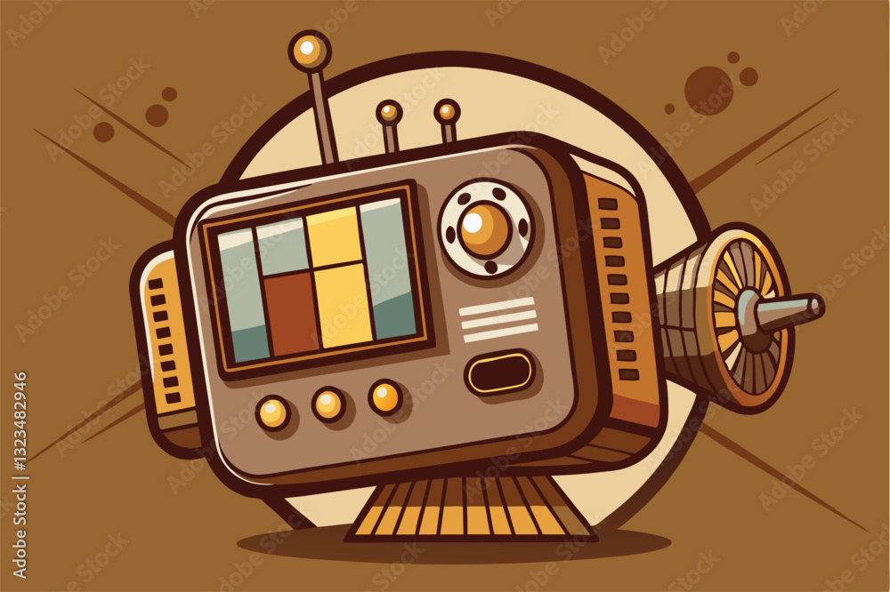 Fototapete retro-inspired robot illustration with a vintage television design showcasing colorful geometric pat