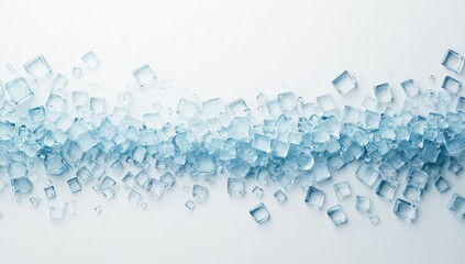 Ice cubes, scattered, horizontal,  white background, food concept