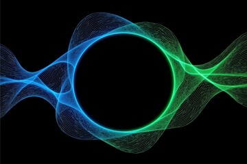 Vibrant Abstract Wave Patterns with Circular Center: A Stunning Display of Blue and Green Light Waves on a Black Background