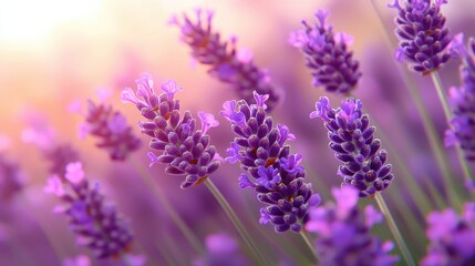Close-Up of Vibrant Lavender Flowers in Soft Sunlight Background