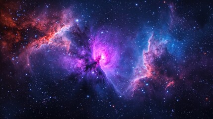 Naklejka premium Vibrant Cosmic Nebula with Stars and Colorful Gas Clouds