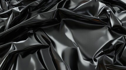 Abstract black plastic film layers: textured surface, crinkled and wrinkled effects, high contrast photography