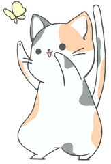 A cat playing with a butterfly (calico cat)
