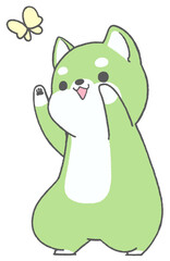 Shiba Inu playing with a butterfly (matcha)