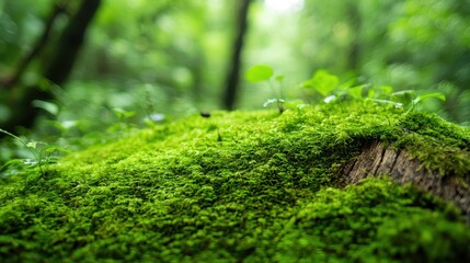 Obraz premium Lush Green Moss on Tree Trunk in a Serene Forest Setting