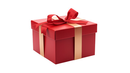 Red Gift Box with Gold Ribbon Festive Holiday Present on transparent background.