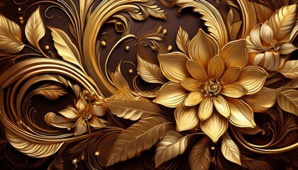 Golden Metallic Floral Texture. Intricate gold detail. Premium branding ready. Luxurious & elegant backdrop