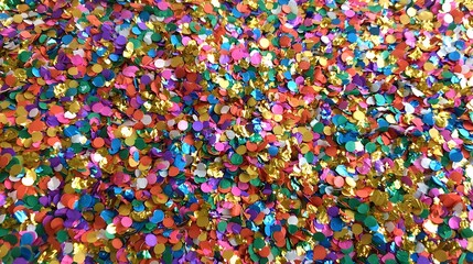 Colorful Glittering Confetti Spread Across a Surface Creating a Festive Atmosphere