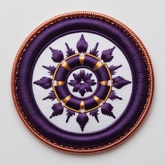 Obraz premium Thai Royal Embroidery Patch, Elegant Purple and Gold Ornamental Design Traditional Thai Floral Motif Patch, Luxurious Baroque Style Embroidery