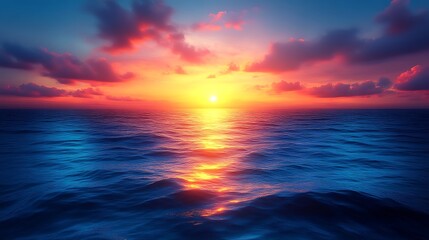 Obraz premium Vibrant Sunset Over Calm Ocean Waves