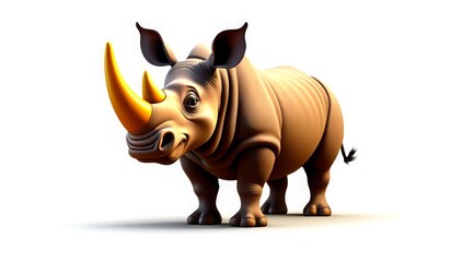 Fototapeta premium Friendly cartoon rhinoceros with prominent horn and curious look