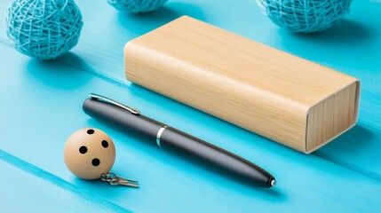 Elegant Stationery Set With Wooden Case And Yarn Balls, Generative AI.