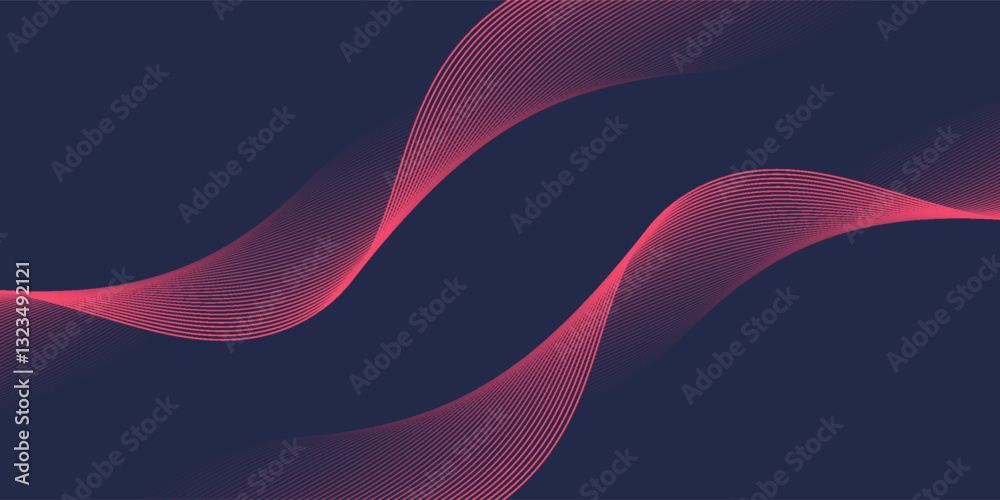 Wall mural thin line wavy background. abstract black lines wave curve motion on white background vector. red ab