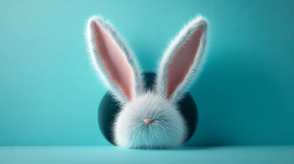 Obraz premium Fuzzy white rabbit ears against teal background