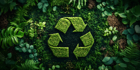 Ecosystem Restoration, environment day concept 3d tree background. Recycle icon banner with green forest. Eco-friendly recycling symbol, Ecology project concept.	