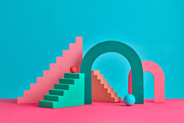 Bright and colorful abstract art featuring geometric shapes