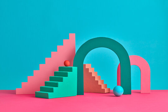 Bright and colorful abstract art featuring geometric shapes