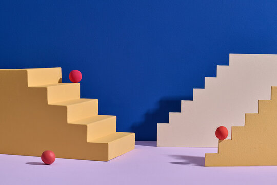 Abstract geometric composition featuring yellow and cream stairs