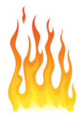 Fire flame icon. Cartoon heat wildfire or bonfire, burn power fiery. Power light energy silhouette. Campfire element in flat style. Isolated vector illustration