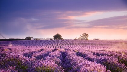 Obraz premium Fresh lavender field in soft morning light, creating a dreamy and calming nature scene