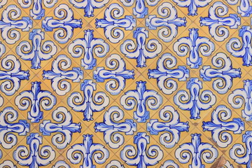 Vintage style colorful ceramica pattern texture. Yellow, blue and white