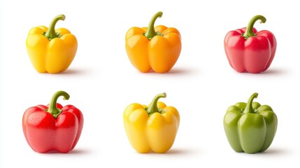 Six Colorful Bell Peppers on White Background