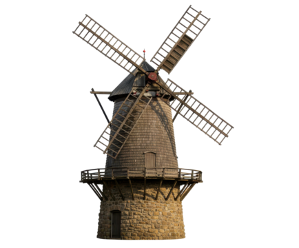 Traditional Stone Windmill with Wooden Blades, Historic Agricultural Structure for Grain Milling and Sustainable Energy Production