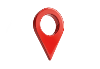 Red map marker icon on a white background representing location tracking and navigation, cut out on a transparent background