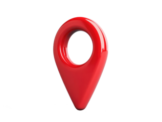 Red map marker icon on a white background representing location tracking and navigation, cut out on a transparent background