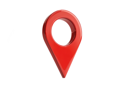Red map marker icon on a white background representing location tracking and navigation, cut out on a transparent background - Powered by Adobe