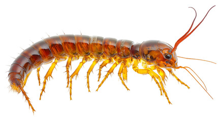 Fototapeta premium Creepy Crawling Centipede in Side View - Transparent Background