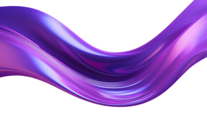 abstract fluid holographic iridescent purple curved wave isolated on transparent background