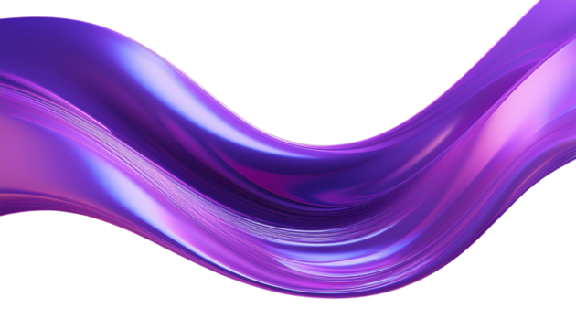 abstract fluid holographic iridescent purple curved wave isolated on transparent background