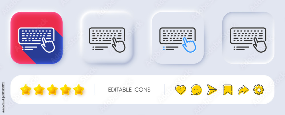 Poster keyboard line icon. neumorphic, flat shadow, 3d buttons. computer component device sign. line comput