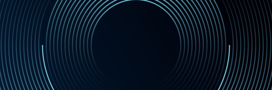 Blue abstract background with glowing circles. Swirl circular lines pattern. Geometric spiral. Twirl element. Modern graphic design. Futuristic technology concept.