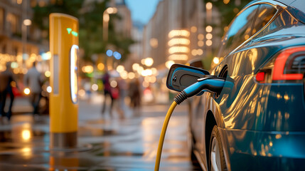 Electric Car Charging Station at Night – Modern, Sustainable, and Futuristic Transportation Concept – Clean Energy and Innovation