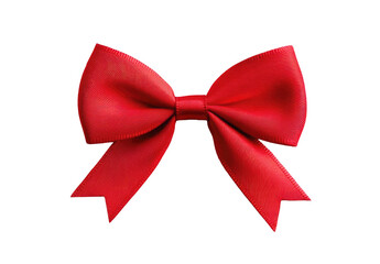 Bright red ribbon bow perfect for gift wrapping and festive event decoration, cut out on transparent background